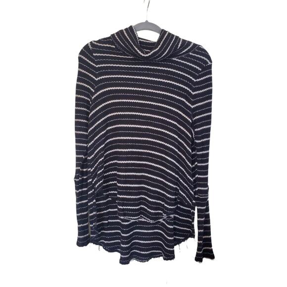 We The Free Kristina Striped Drippy Thermal Knit Cowl Neck Black White Top Small - Picture 1 of 11